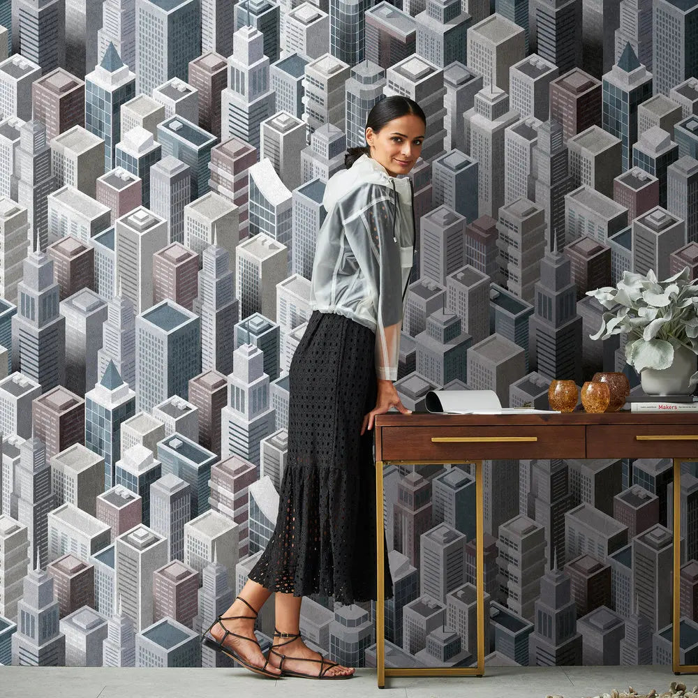 Made in Germany Photo Wallpaper Murals City Grey Non Woven Vinyl Wall Mural Skyline Large Format for Hotel Bulk - 159 x 280 m