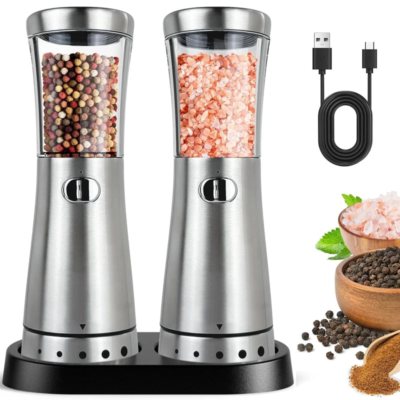 New Rechargeable Operated Automatic Pepper Grinder Set Upgraded 4.5 Oz Large Capacity Electric Salt and Pepper Grinder Set