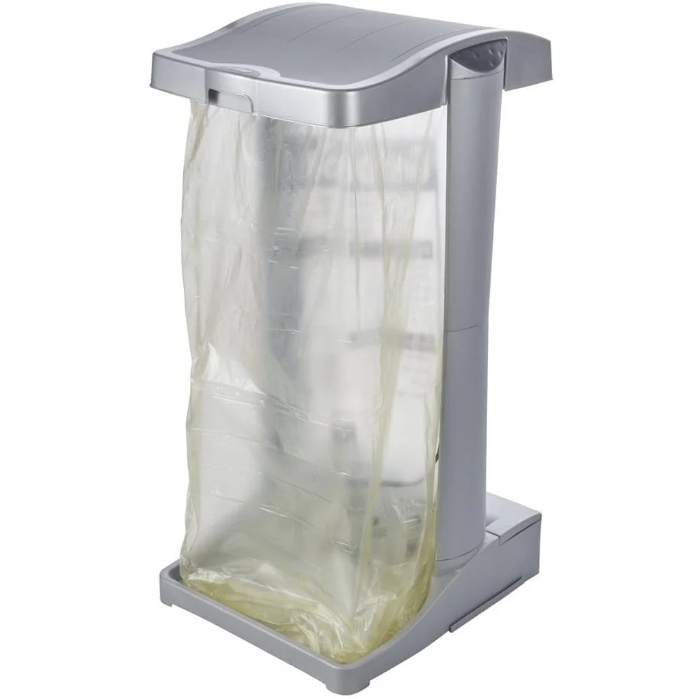 Vertical Waste Bin Garbage Bag Holder with Storage Compartment 60-120 l Ole Silver