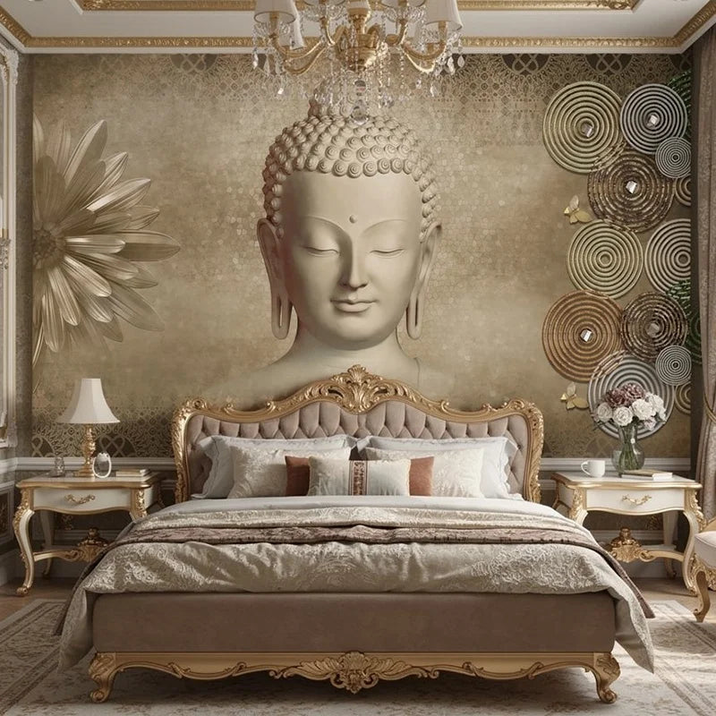 Removable Waterproof Buddhist Wall Paper Interior Wall Decoration Buddha Statues Meditation Mural Wallpaper