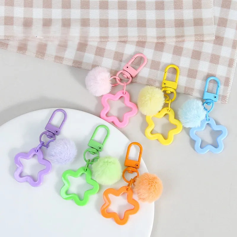 Creative Acrylic Hollow Pentagon Star Ins Pendant Key Chain Accessories Backpack Wireless Headphone Cover Transparent Key Chain