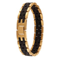 Personalized Vintage Wooden Chain Bracelet with Golden Plated Stainless Steel for Men's Anniversary Occasion
