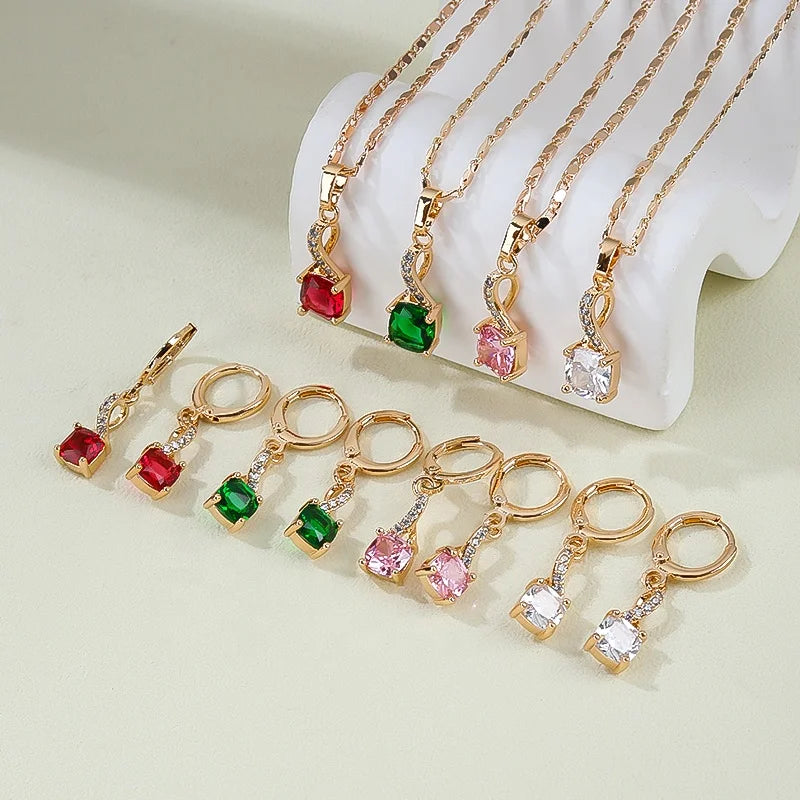 Hengdian 18K Gold Plated Elegant Bridal Jewelry Set Classic Design Necklace Pendant Earring for Women for Wedding & Gift