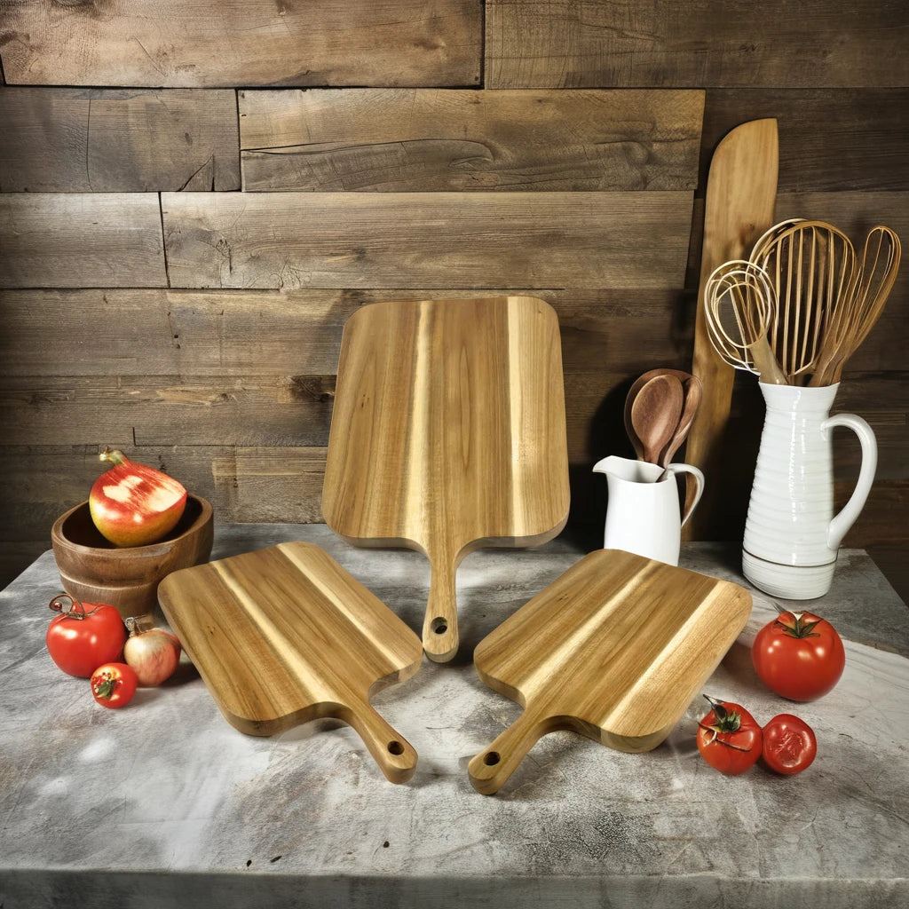Premium Long Acacia Wooden Eco-Friendly Dishwasher Safe Tray Smooth Handle Bamboo Serving Board Cheese Chopping Blocks