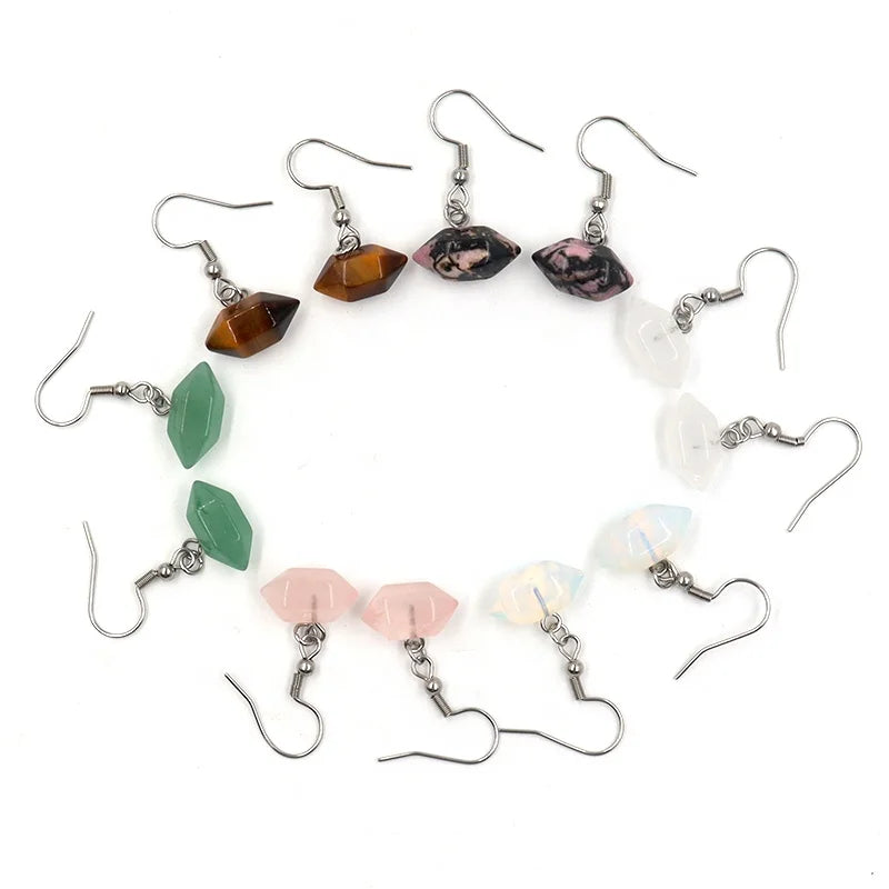 Natural Quartz Crystal Hexagonal Earrings Mini Modern Dangling Healing Energy Stone for Women Jewelry Making Spiritual Gift