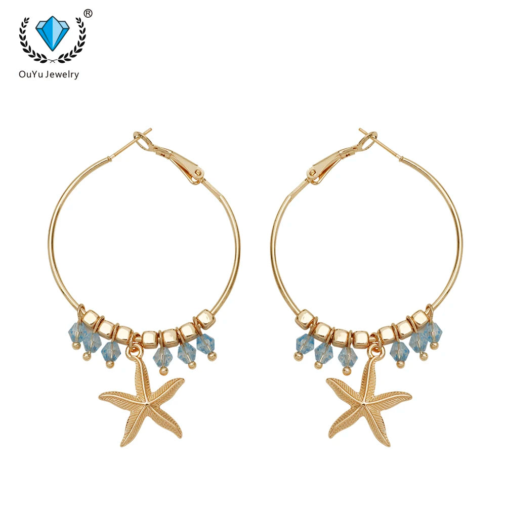Unique Beach-Inspired Fashion Jewelry Starfish Pattern Alloy Huggie Earrings