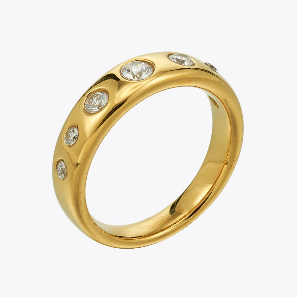 Latest 18K Gold Plated Stainless Steel Jewelry Geometric Cubic Zircon Stones Eye of the Storm Ring Waterproof Women Ring R244434 MegaBDM