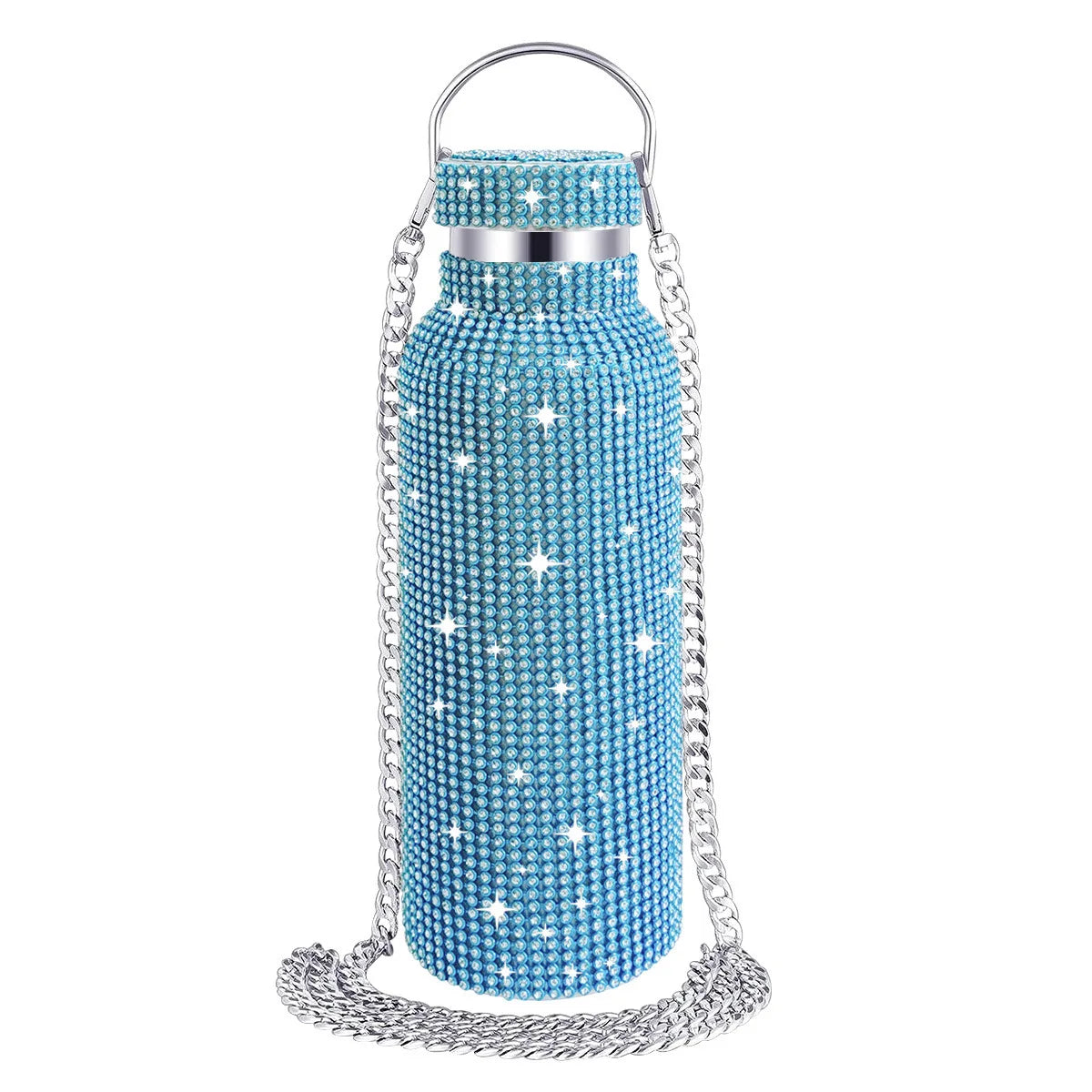 350ml Double-Walled Stainless Steel Insulated Cup with Diamond Handle Water Diamond Inlaid Gift Flask Beverage Vacuum Thermos