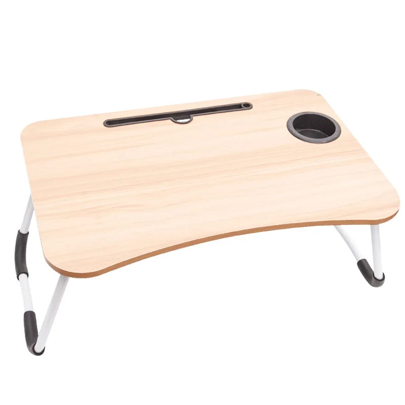 Hot Sell Modern Wooden Leather Surface Laptop Table for Bedroom Use with Multifunctional Bed Tray and Cup Holder