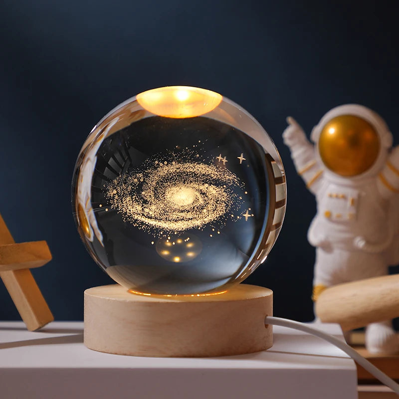 JAIYI Creative 3D Crystal Ball Nightlight 6CM USB Power LED Light Glass Moon Shape Home Bedroom Decoration Birthday Gifts