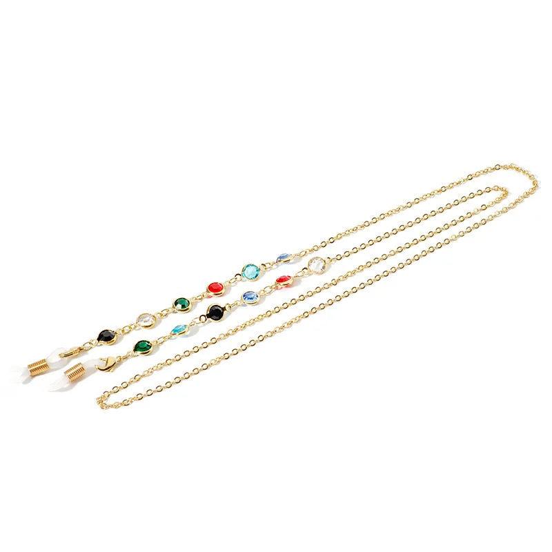 Small MOQ New Wholesale European Fashion Silver Gold Plated Metal Crystal Reading Eyeglasses Glasses Chain for Sunglasses