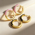QIKU Fashion Design Gold Plated Crystal Stud Earrings Round Circle Cubic Zircon Copper Enamel Color Friendship Gift Wholesale