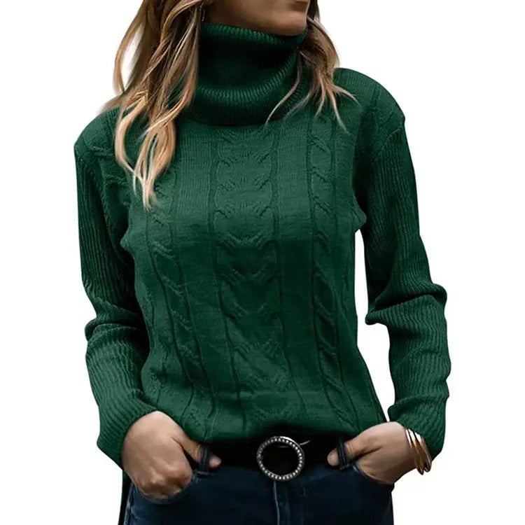 2025 Autumn Winter New Cross-Border EU/US Women's Sweater - Solid Turtleneck Retro Long Sleeve Knit Top-4