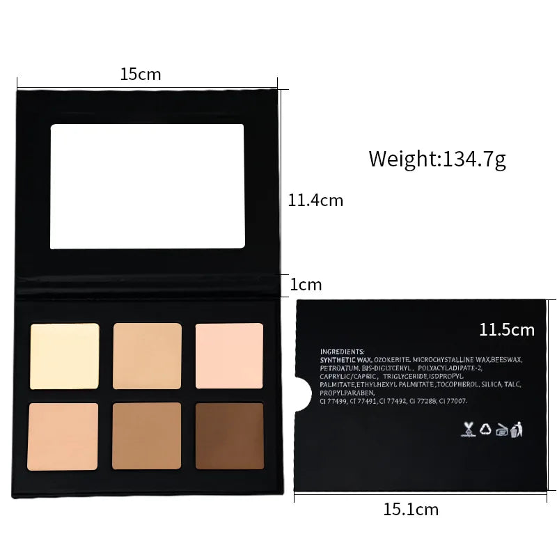 6 Color Correcting Concealer Palette Cream Contouring Makeup Long Wear Concealer Palette