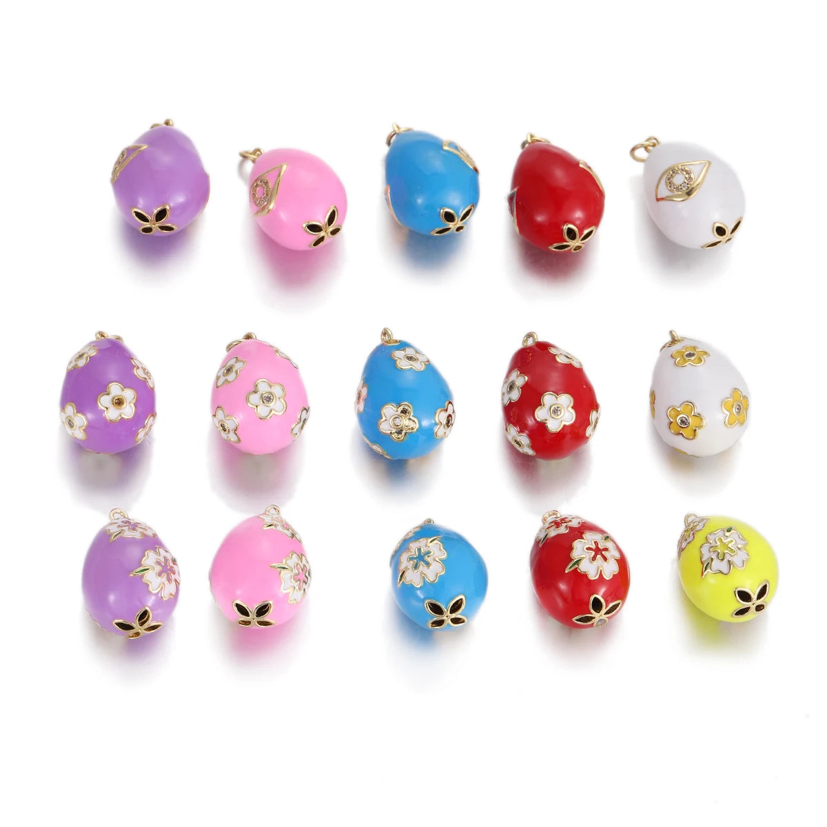 Fashion Colourful Copper Ball Shape Zircon Charm Pendant 18K Gold Plated Eye Flower for DIY Necklace Jewelry Accessories