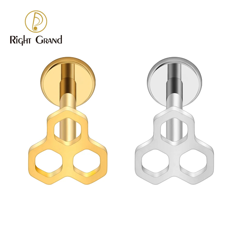 Titanium Internal Thread Honeycomb Stud Earring Helix Stud Tragus Cartilage Labret Monroe Piercing Jewelry