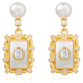 Brass 18K Gold-Plated Natural Freshwater Pearl White Mother-of-Pearl Pendant Earrings for Women Factory Wholesale Customization