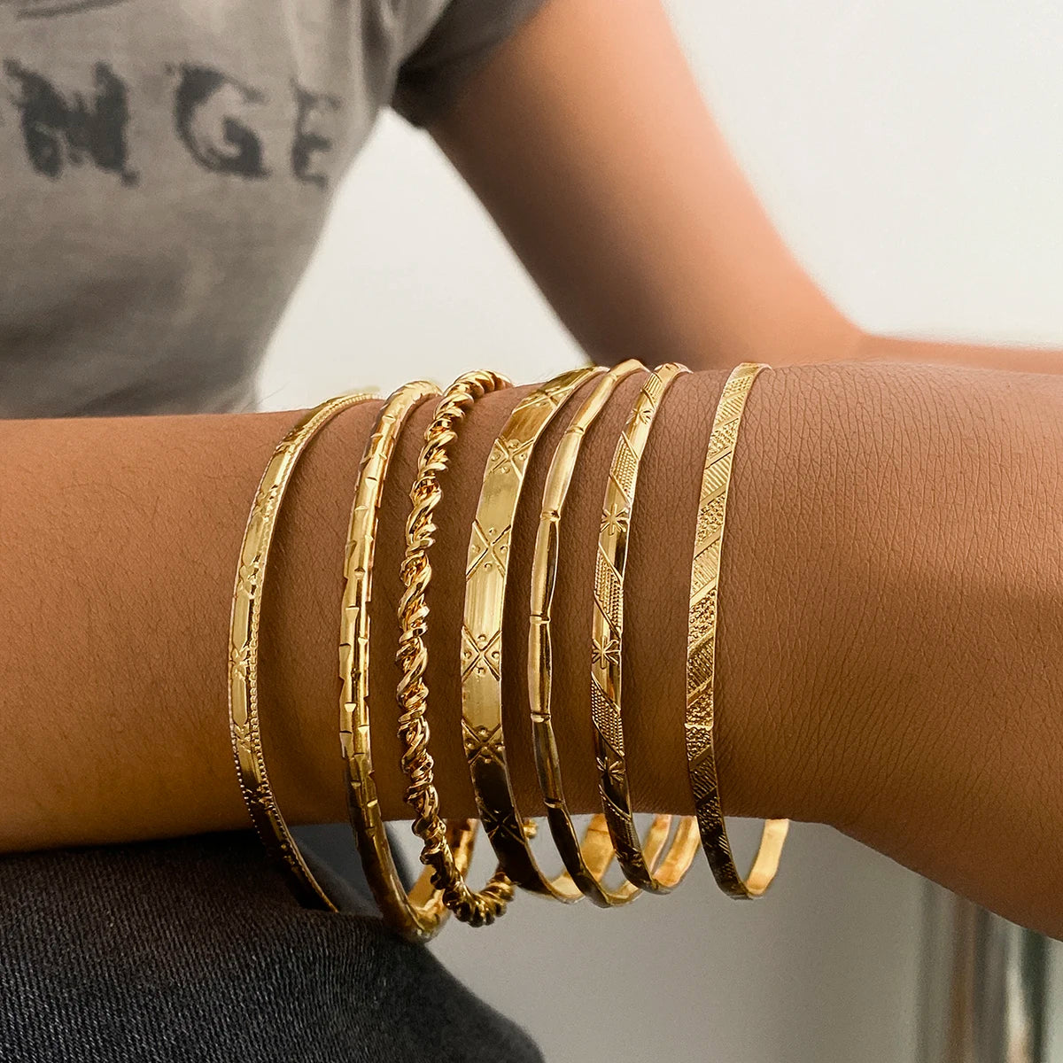 Punk Style Gold Color Twisted Chain Twist Bracelet Set for Women Jewelry Wholesale
