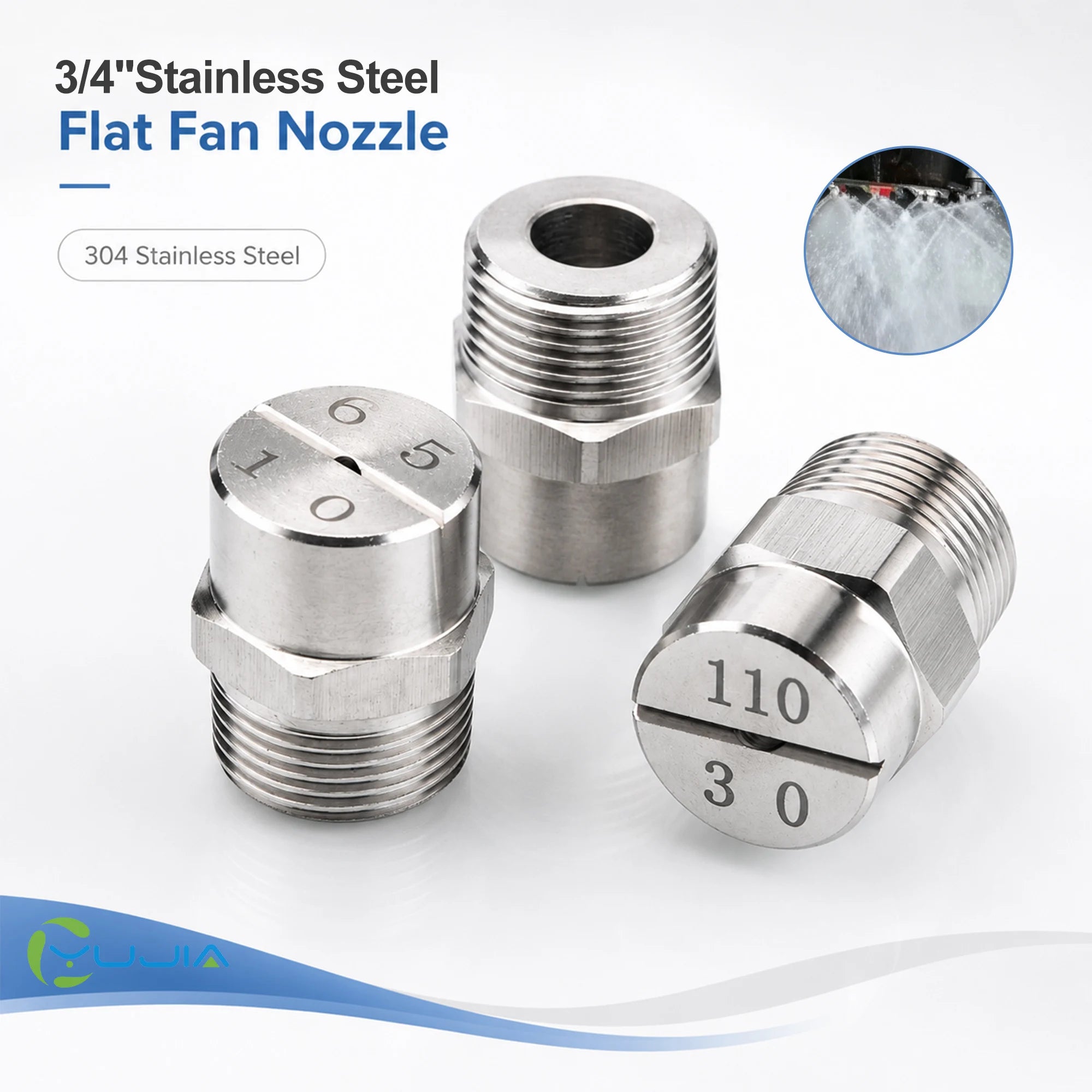 BSPT 3/4" High Impact 65Â°&110Â° Stainless Steel Flat Fan Cleaning Nozzle for Industrial Washing & Surface Cleaning