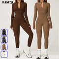 PASUXI Women's Water Resistant Breathable Eco-Friendly Gym Jumpsuit with Zipper Long Sleeve for Fitness Yoga
