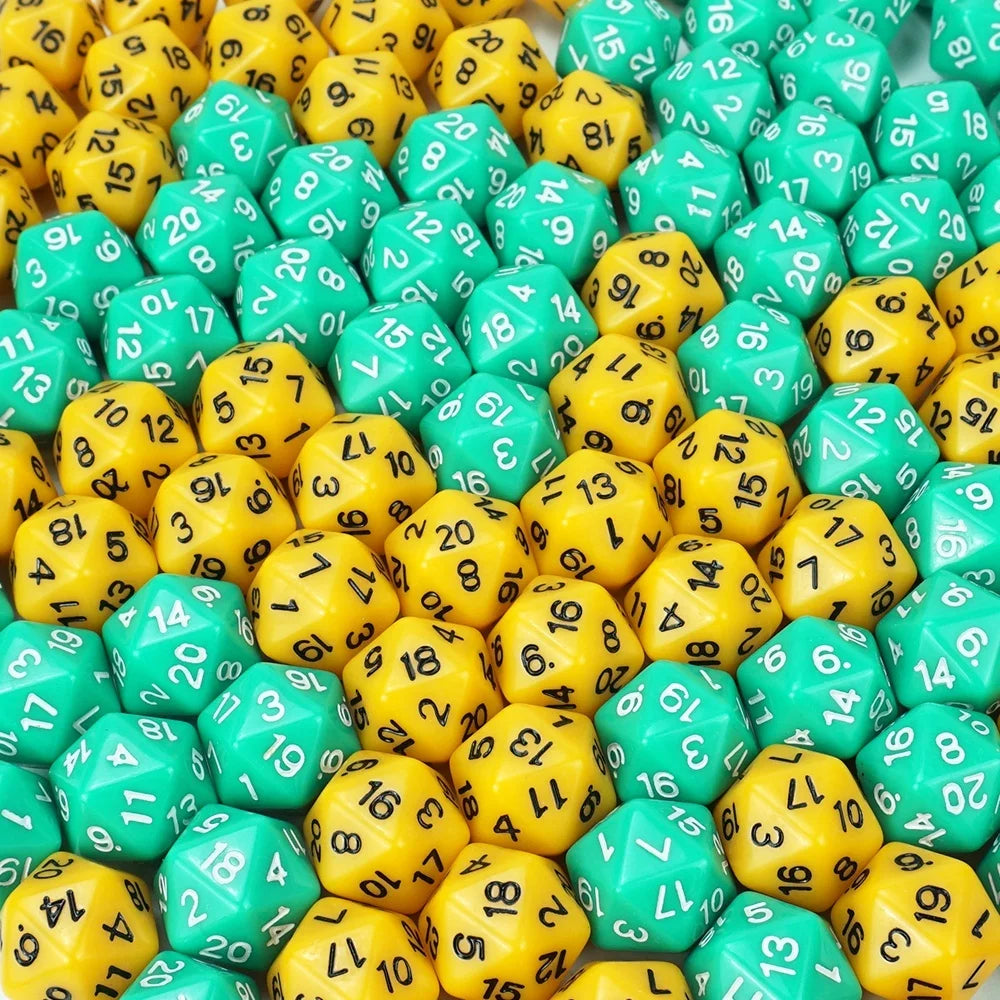Hot Sell Colorful D20 Sided Dice Green or Yellow Custom Acrylic Bulk Dice with Number for Playing Drink Game or Casino Gambling