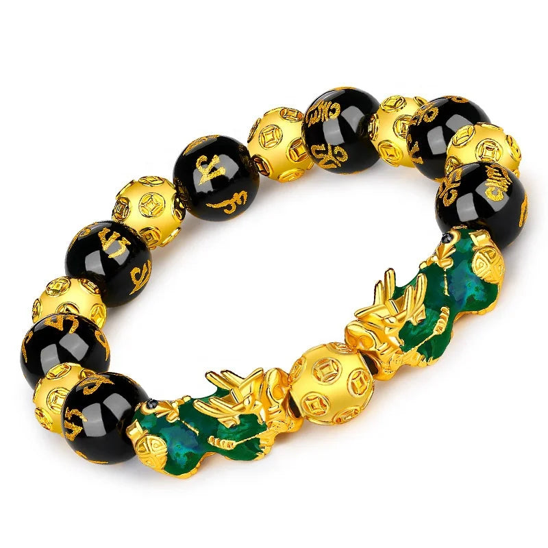 Six-character True-word Buddha Beads Bracelet 3D Pixiu Obsidian Adjustable Bangle Temperature-sense Color-changing Bracelets