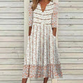 2025 European & American Women's New Spring/Summer Fashion Printed Button Mid-Sleeve Dress