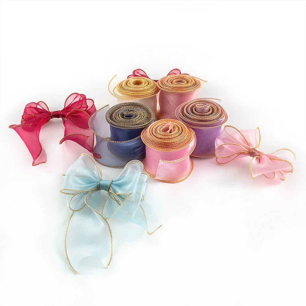 Younusi Fashion Wholesale Gold Edged Ribbon Colors Bow Ribbon for Hair Bows Girls Bows