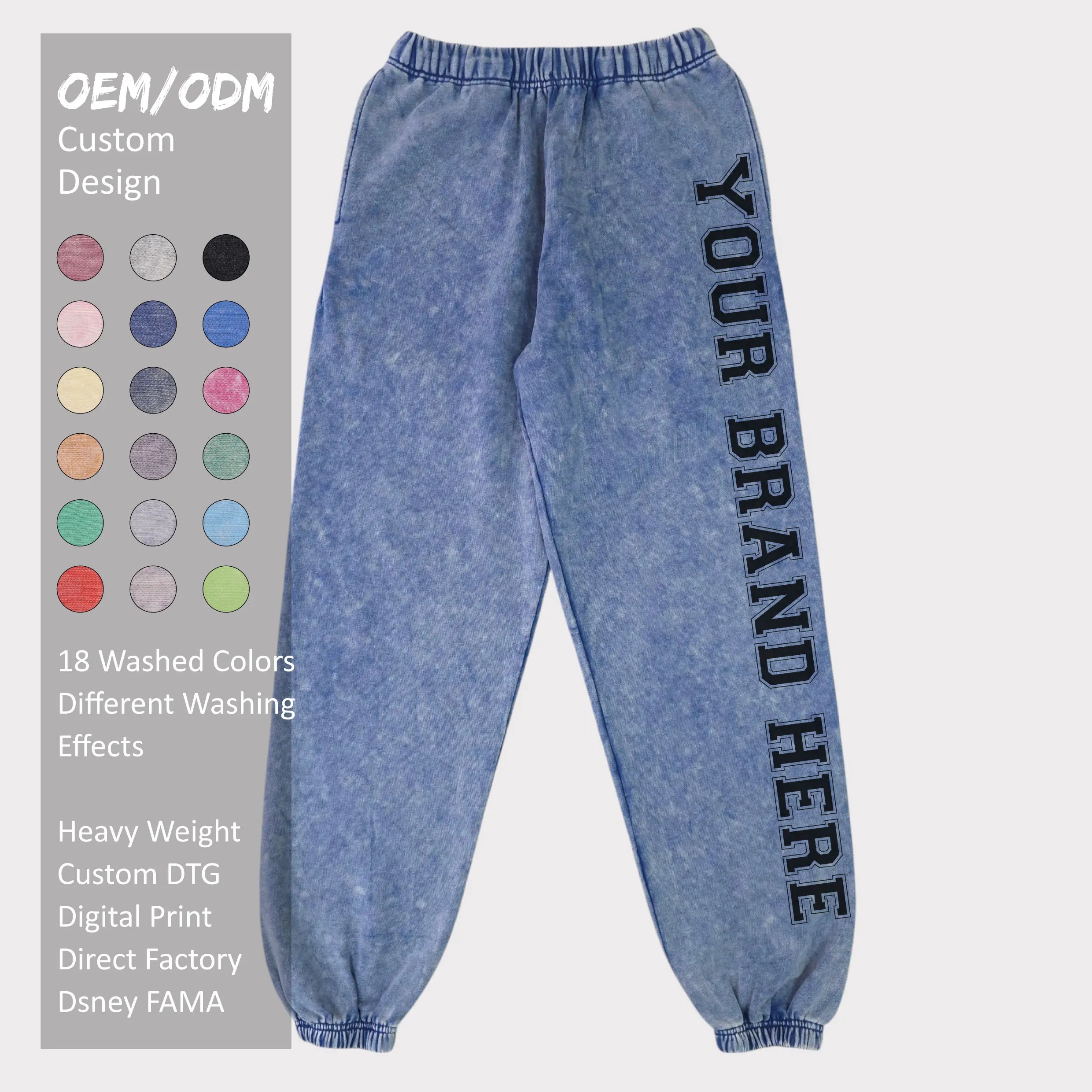 Customizable Heavy Weight Cotton French Terry Sweatpants and Hoodie Set in Vintage Acid Wash Custom Print Embroidery