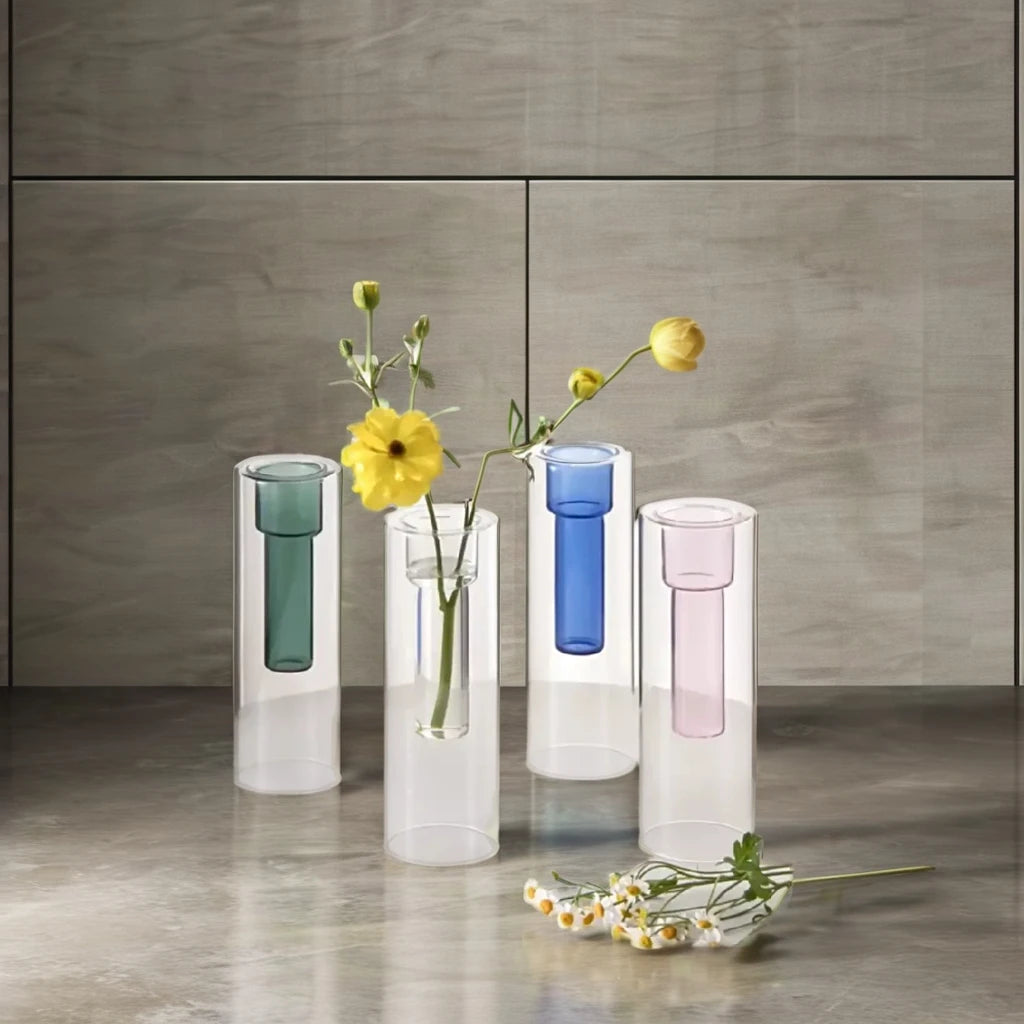 Modern Double-Colorful Crystal Glass Tabletop Vase Hand Blown Customizable Colors Durable Design Multifunction Home Decor MegaBDM