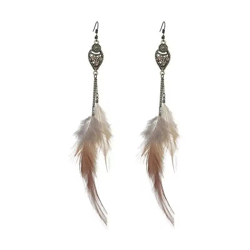 Fenyi Wholesale Alloy Jewelry New Style Bohemian Feather Tassel Long Ethnic Style Retro Fashion Big Earrings for Women