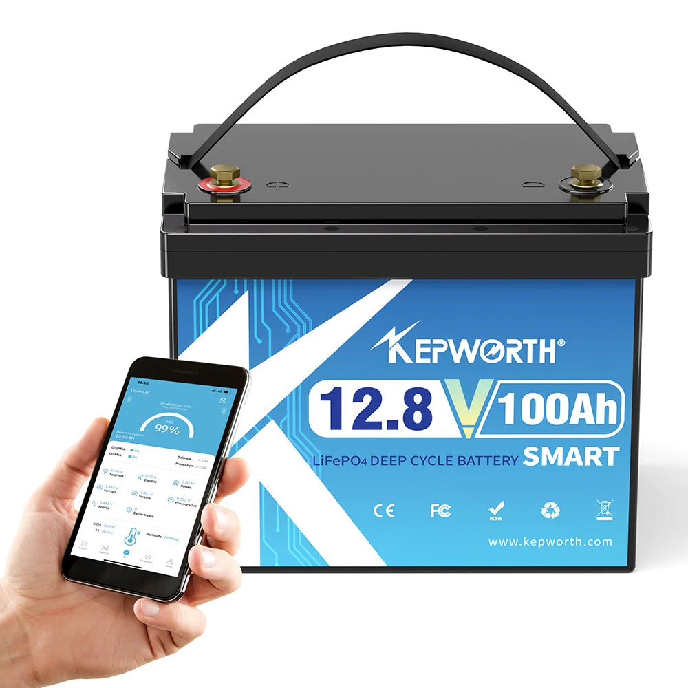 Lithium Ion Battery 12V 100Ah with Bluetooth Smart Lifepo4 Battery Pack Deep Cycle Battery Pack for Solar Energy Storage Systems