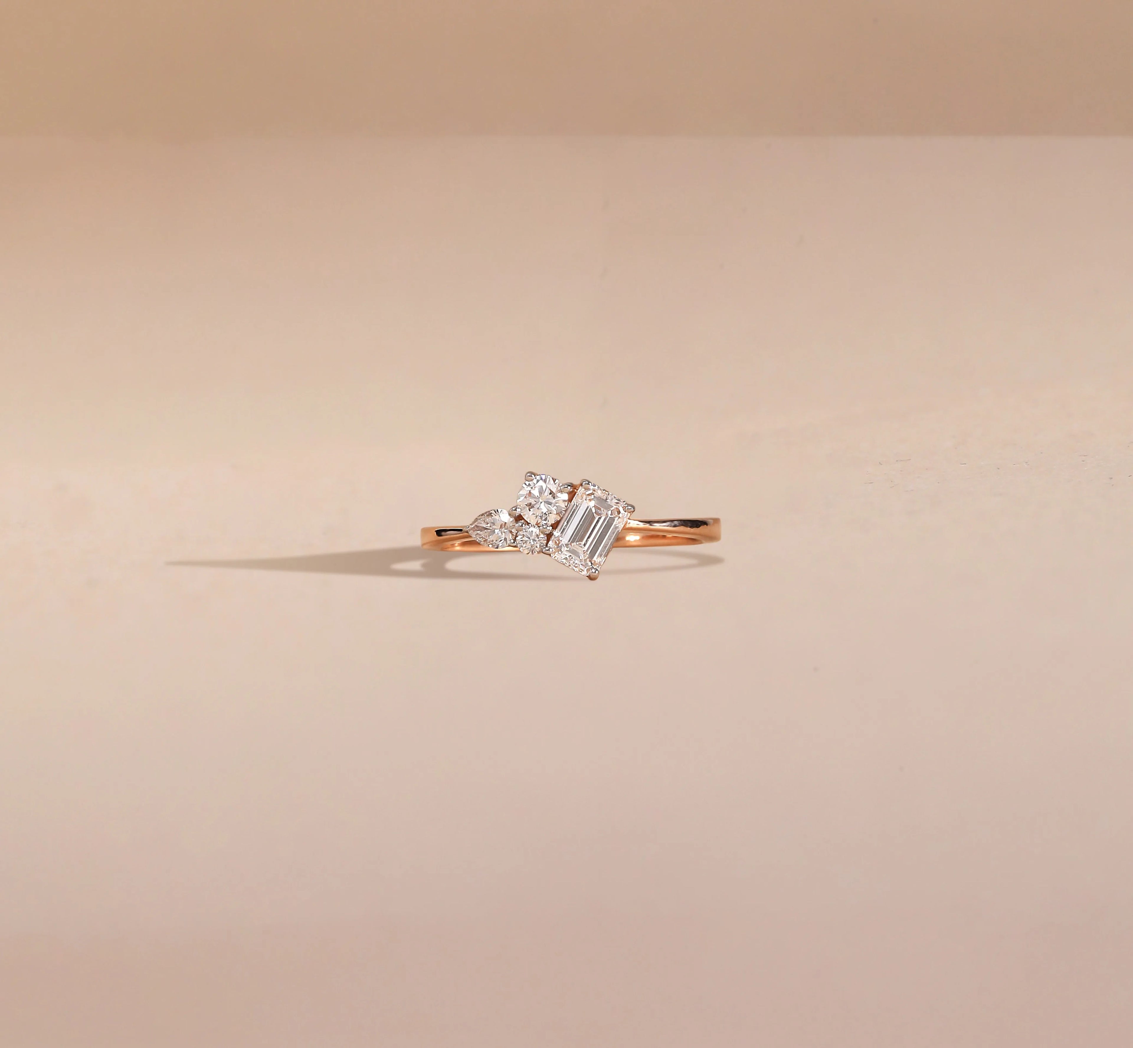 IGI Certified 14K & 18K Gold Filled Engagement Ring for Women with Baguette & Pear Cut Diamond Wedding/Party Includes Ring Bag