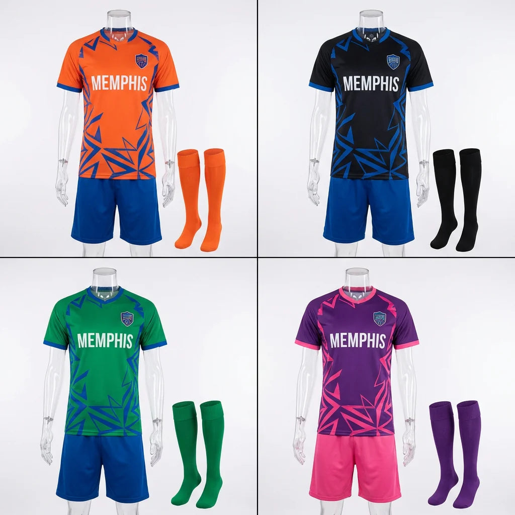 Factory Direct Custom Soccer Uniform Set Professional Breathable 100% Polyester Football Kit with Custom Logo for Brand Owners
