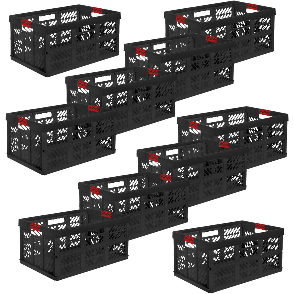 Keeper Set of 10 Folding Boxes 45 Liters Ben Graphite and Red