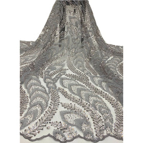 Wholesale Tejido De Vestido Bordado Embroidery Elegant Lace With Beads Wedding Dress Mesh Sequin Fabric