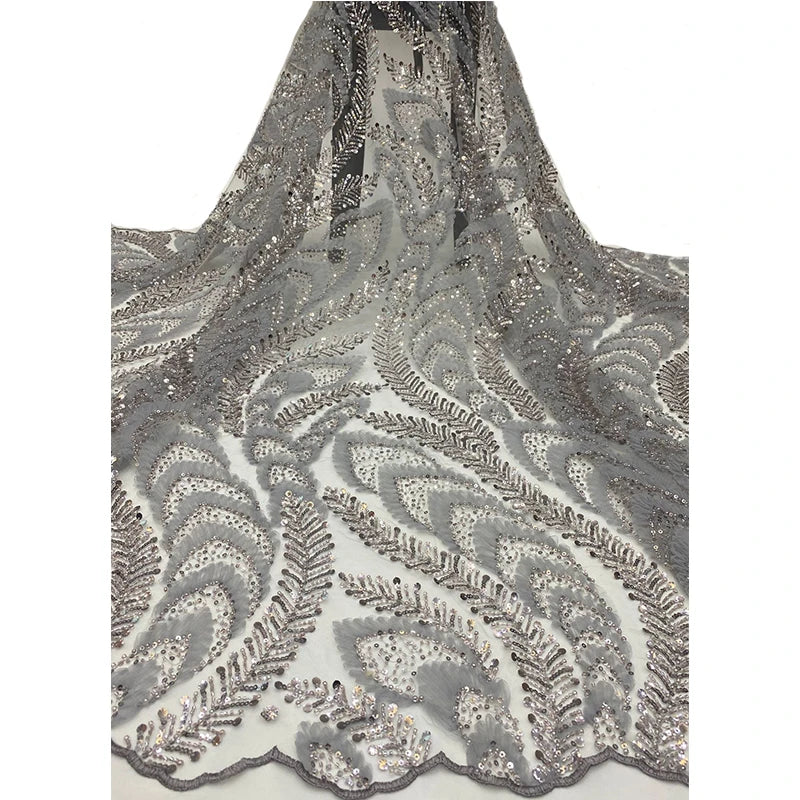 Wholesale Tejido De Vestido Bordado Embroidery Elegant Lace With Beads Wedding Dress Mesh Sequin Fabric