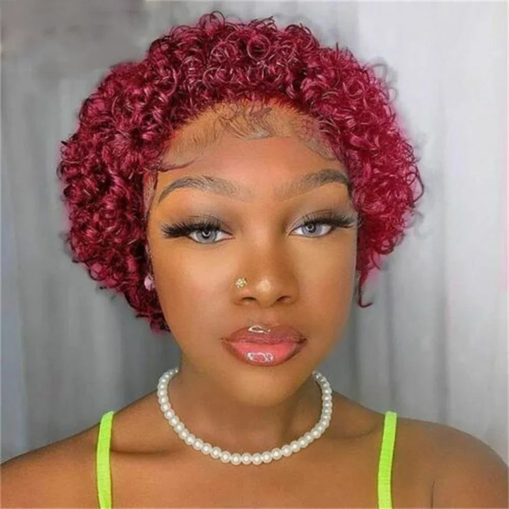 Cheap 6 Inches Kinky Curly Short Bob Wigs Human Hair Lace Front Hd Lace Frontal Wigs for Black Women Pixie Cut Human Hair Wigs