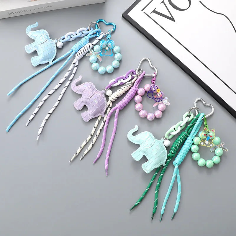 New Mermaid Pearl Keychain Phone Charm Miu Series Bag Hanging Accessory Cartoon Doll Leather Elephant Keychain