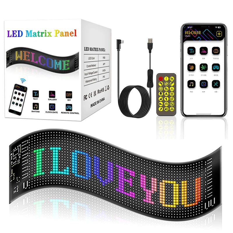 USB 5V Flexible LED Pixel Panel Display Screen 10W RGB Pattern Graffiti Scrolling Text Animation Addressable LED Module