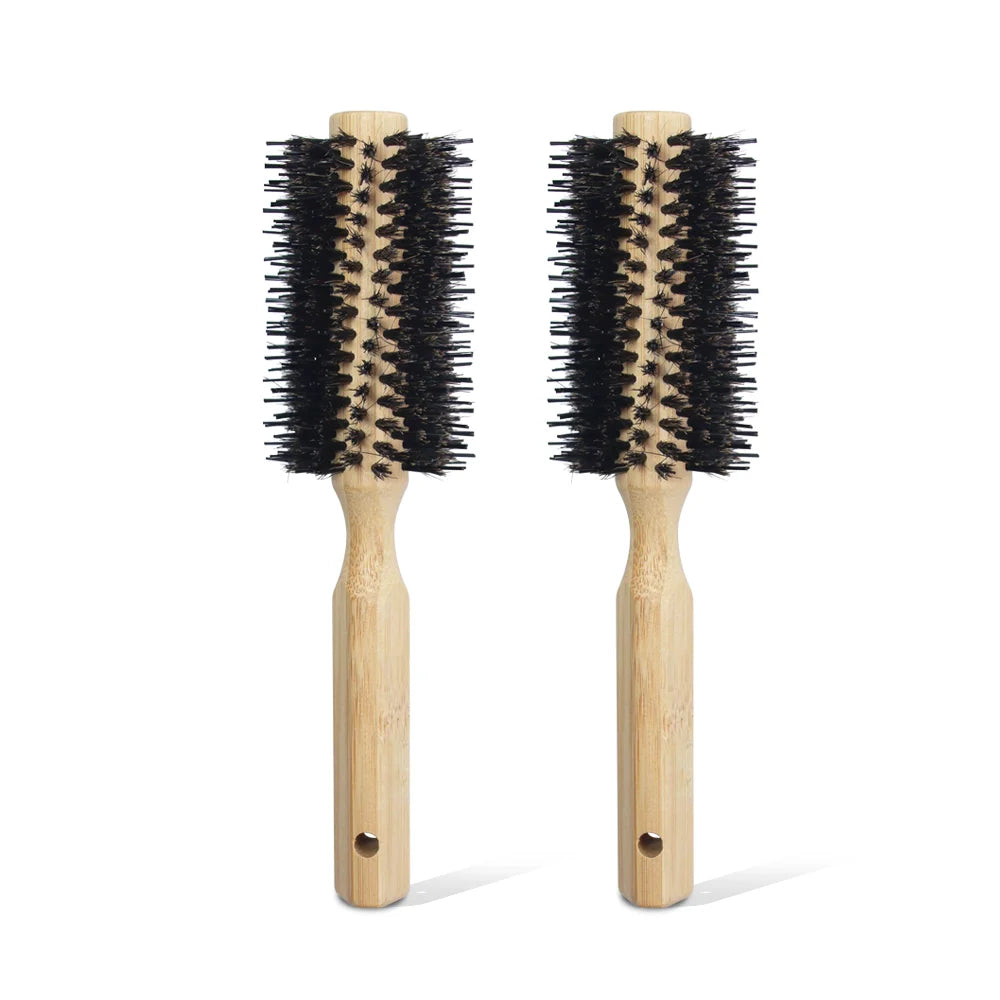 White Wooden Hair Dryer Round Brush with Ceramic Thermal Nylon Bristles Detangling Heat Brush Vent Feature for Blow Drying