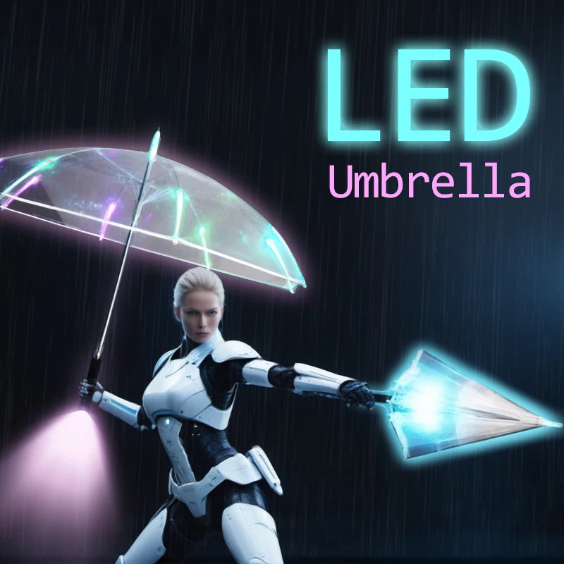 2024 Hot Selling 7 Color LED Flashlight Dance Party Umbrella with Transparent Handle Modern Design Straight Umbrella Light