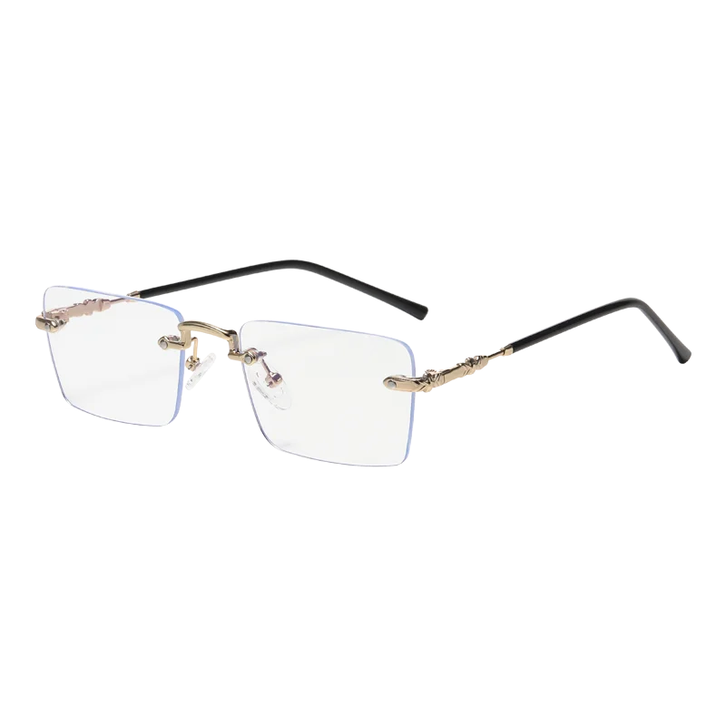 8269 Square Frameless Clear Lens Sunglasses Metal Anti Blue Light Rimless Glasses for Women and Men UV Protection Eyeglasses