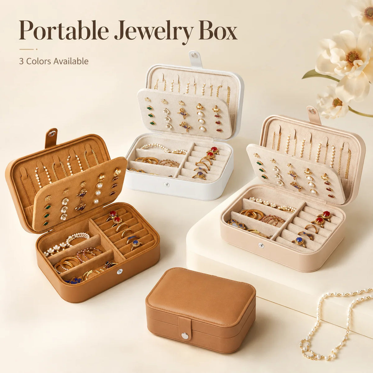 Portable PU Leather Jewelry Box Velvet Lined Travel Organizer for Rings Earrings Necklaces Bracelets Organizer Women Gift MegaBDM