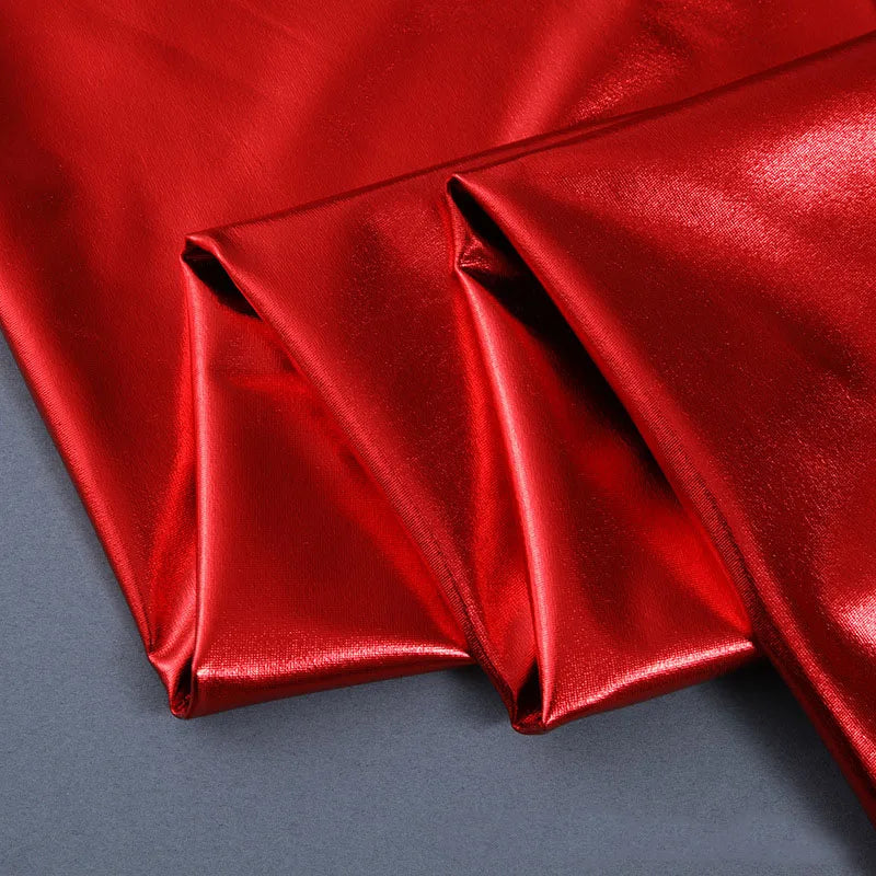 Hot Sale 4 Way Stretch Smooth Metallic Film PU Leather Silver Foil and Metallic Spandex Dance Swimwear Stain for Dress Fabric