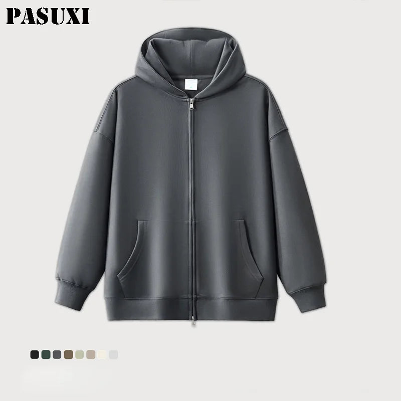 PASUXI OEM Custom Mens Autumn and Winter New Hooded Cardigan Sweater Casual Solid Color Zipper Sweater Jacket