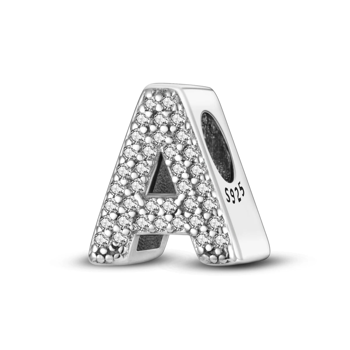 Silver Pave Letter Series-Letter a Charms Beads Fit Pan Bracelet With Zircon Classic Jewelry for Children Weddings Party