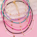 Summer Beach Bohemian Rainbow Glass Seed Beaded Star Charm Necklace for Women White Beads Jewelry