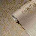 Made Germany Modern Damask Textile Wallpaper Brown Beige Gold Sound-Absorbing Highly Wash-Resistant Kitchen Living Room Gym