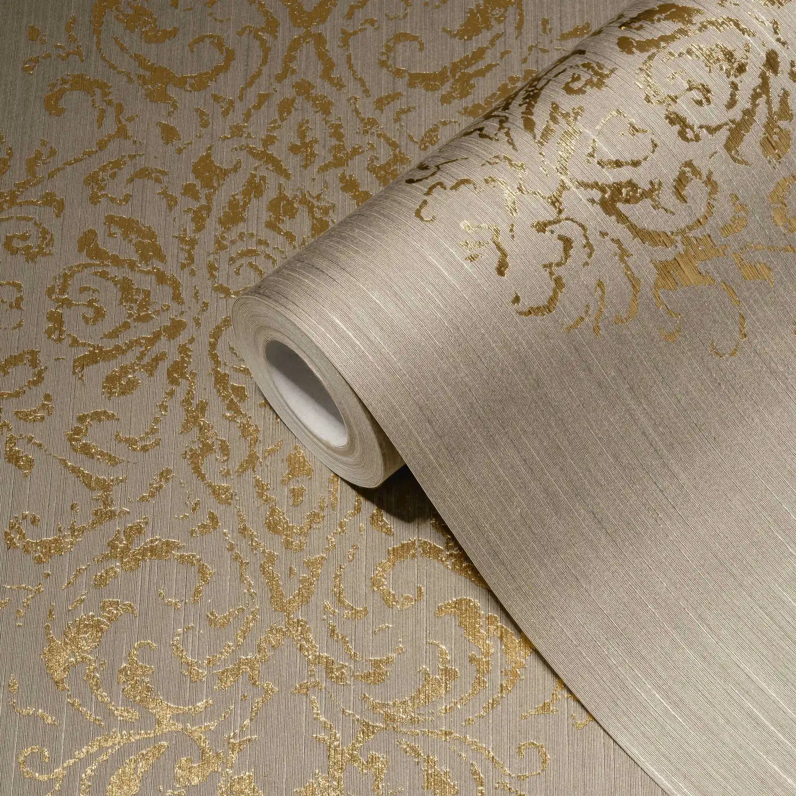 Made Germany Modern Damask Textile Wallpaper Brown Beige Gold Sound-Absorbing Highly Wash-Resistant Kitchen Living Room Gym